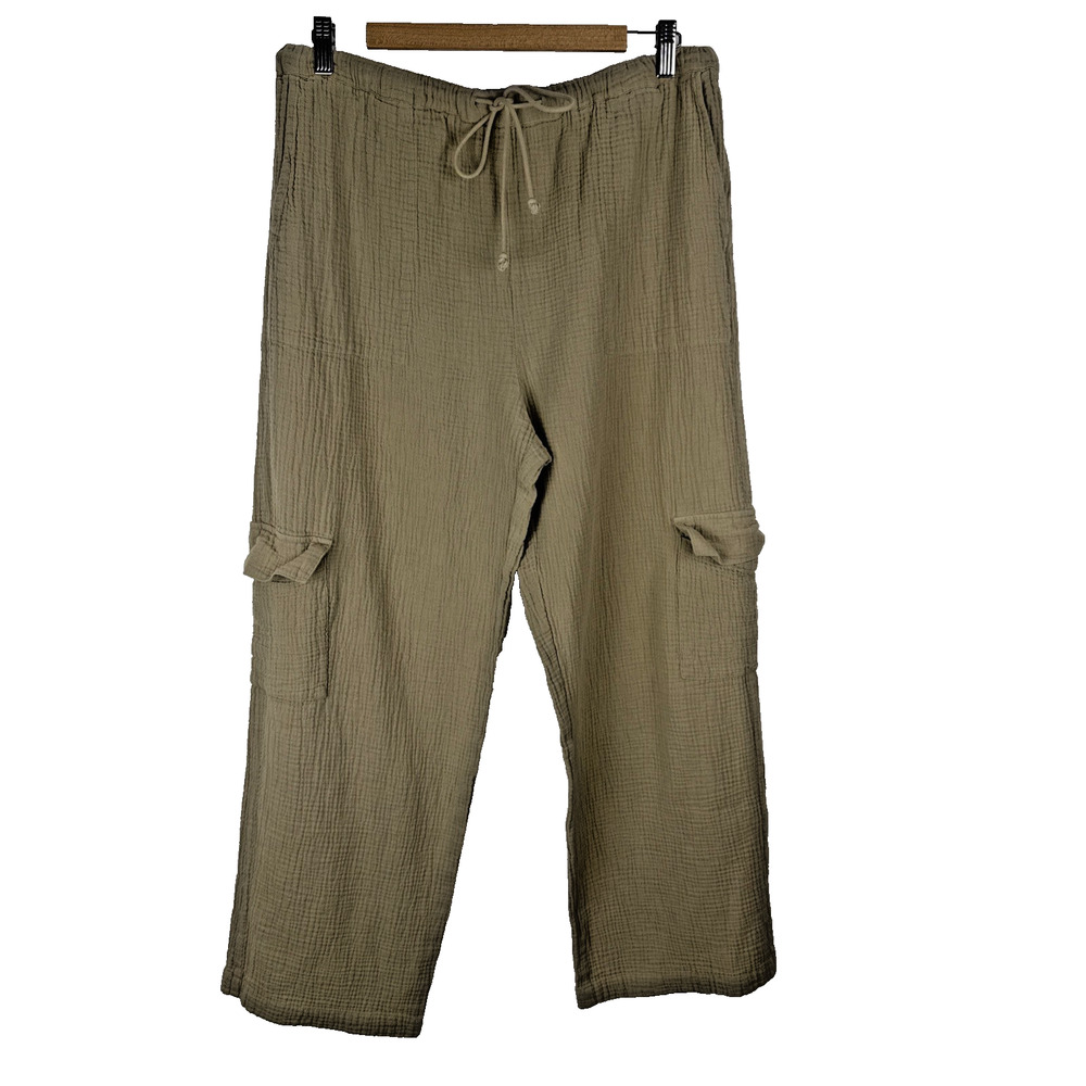 Rails‎ Womens Christiano Wide Leg Cotton Gauze Cargo Pant Size XL Olive Tan